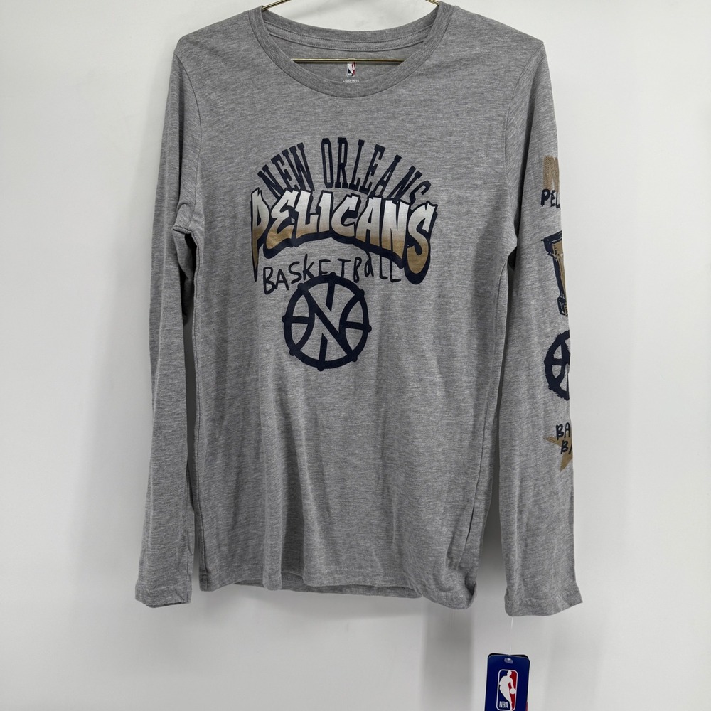 Youth New Orleans Pelicans Basketball Long Sleeve T Shirt Grey NBA Kids Size M